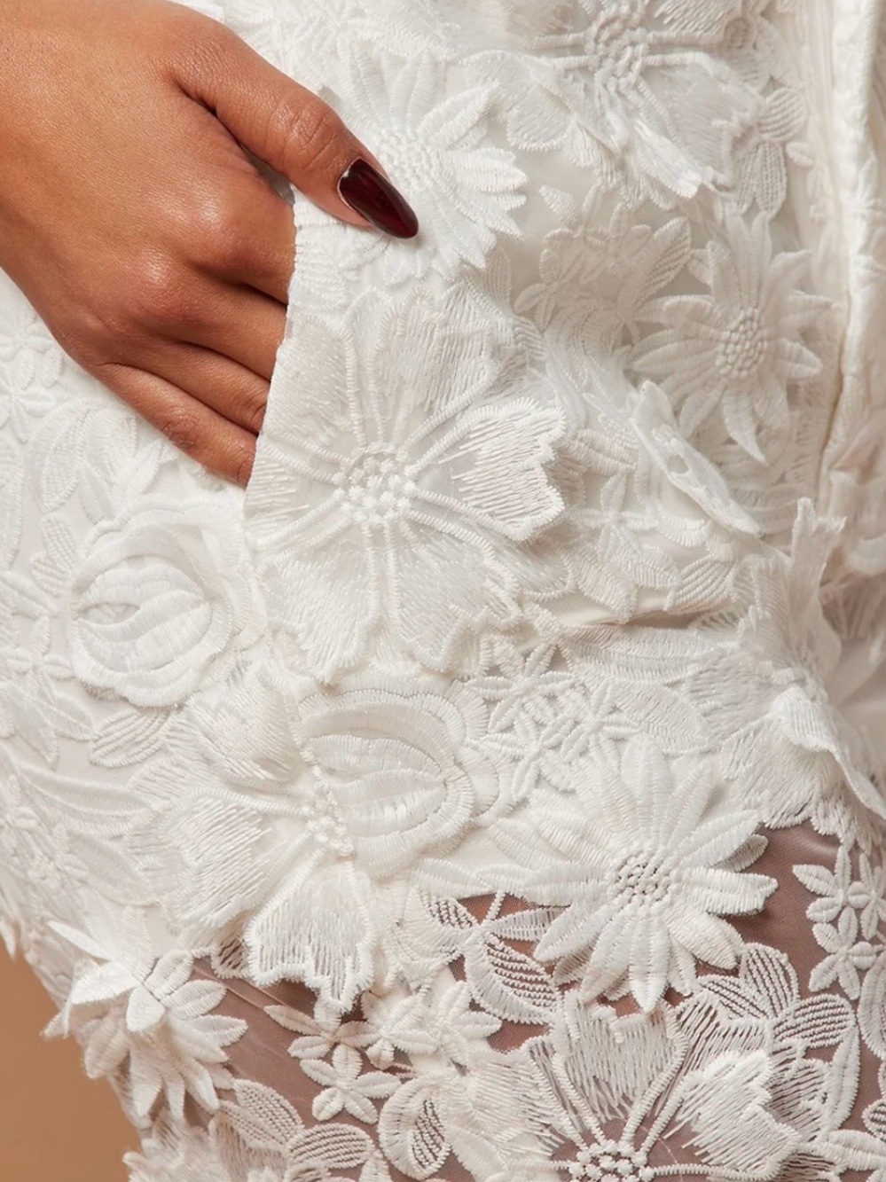 Fashion Nova White 3D Floral Lace Wide-Leg Pants - Picture 2 of 6